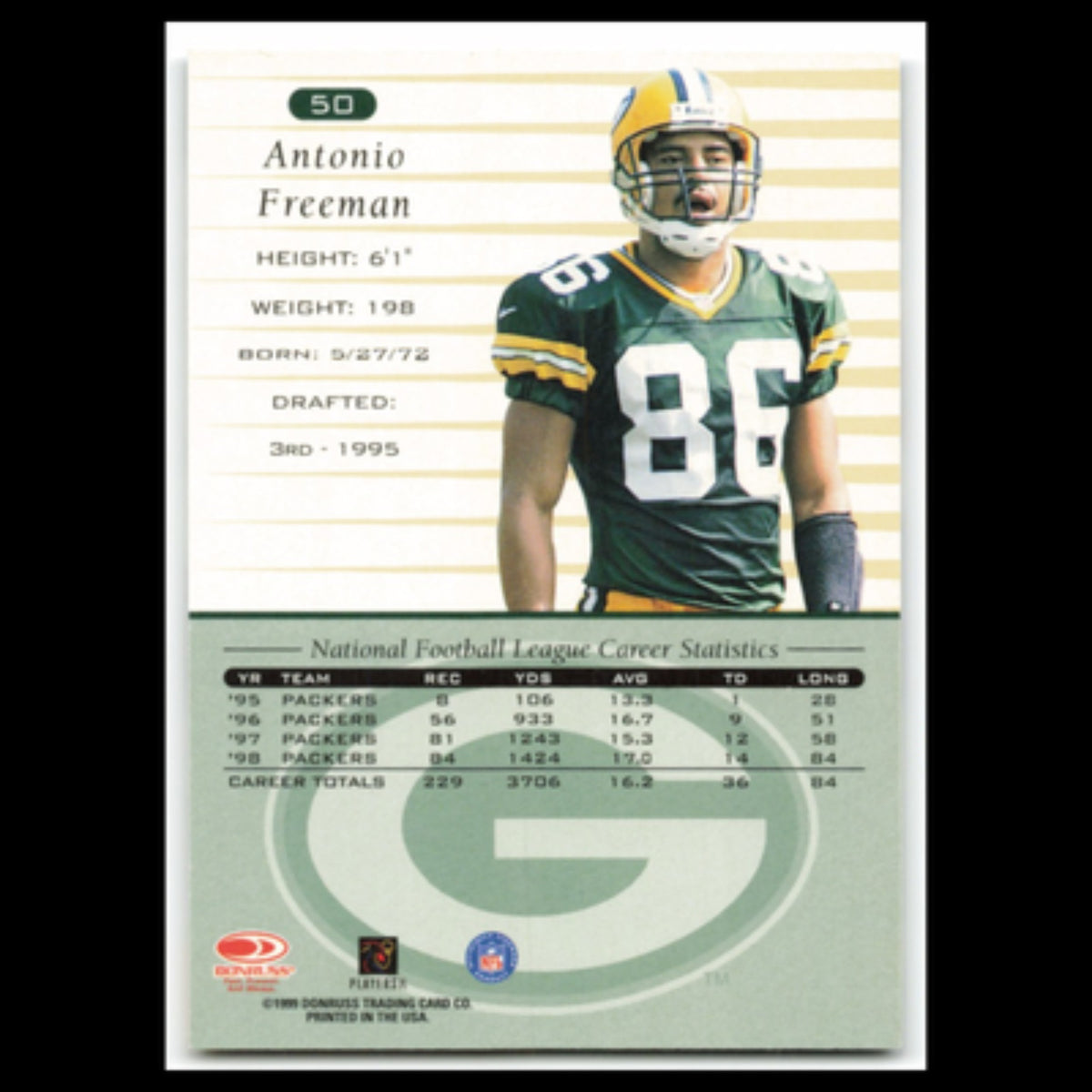 Antonio Freeman #50 1999 Donruss Green Bay Packers Football Card NFL NM