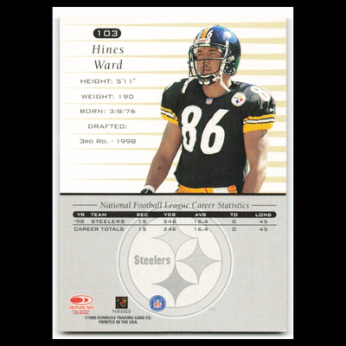 Hines Ward #103 1999 Donruss Pittsburgh Steelers Football Card NFL NM