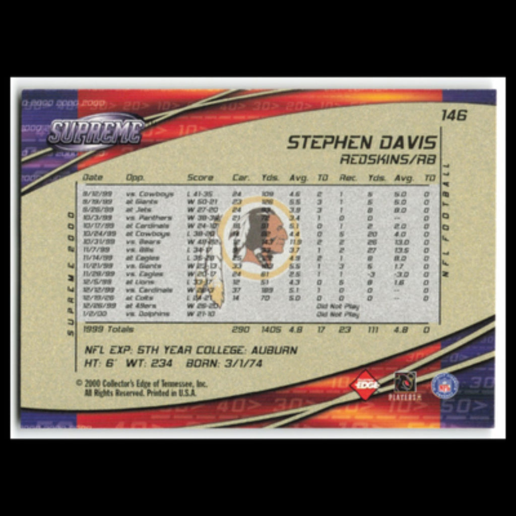 Stephen Davis #146 2000 Collectors Edge Supreme Washington Redskins Football NFL