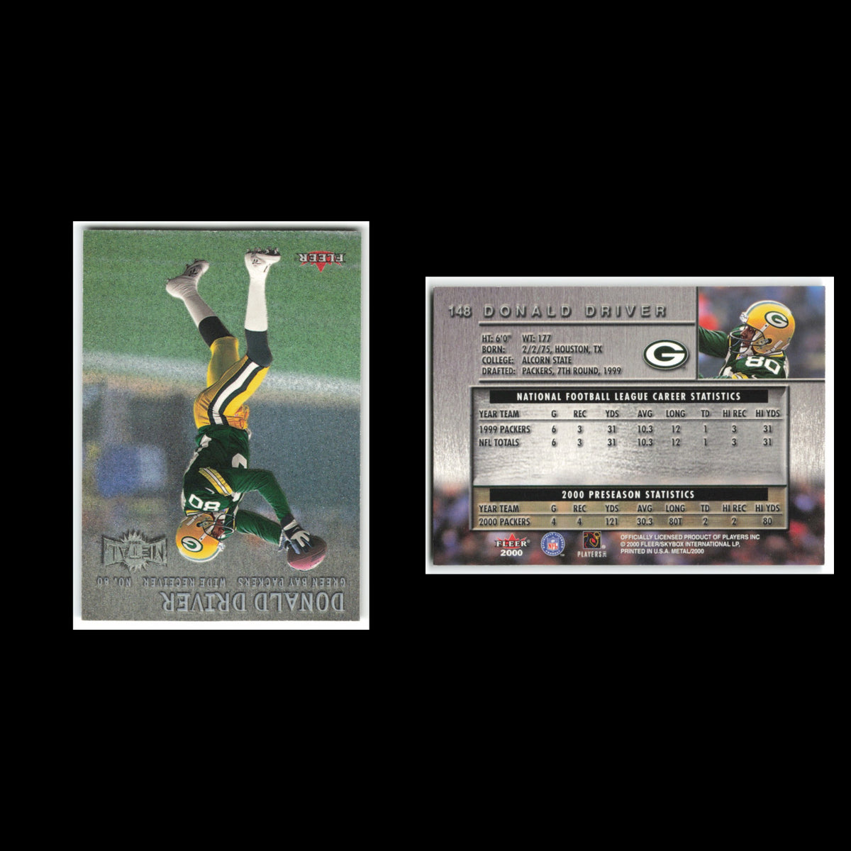 Donald Driver #148 2000 Fleer Metal Green Bay Packers Football Card NFL NM