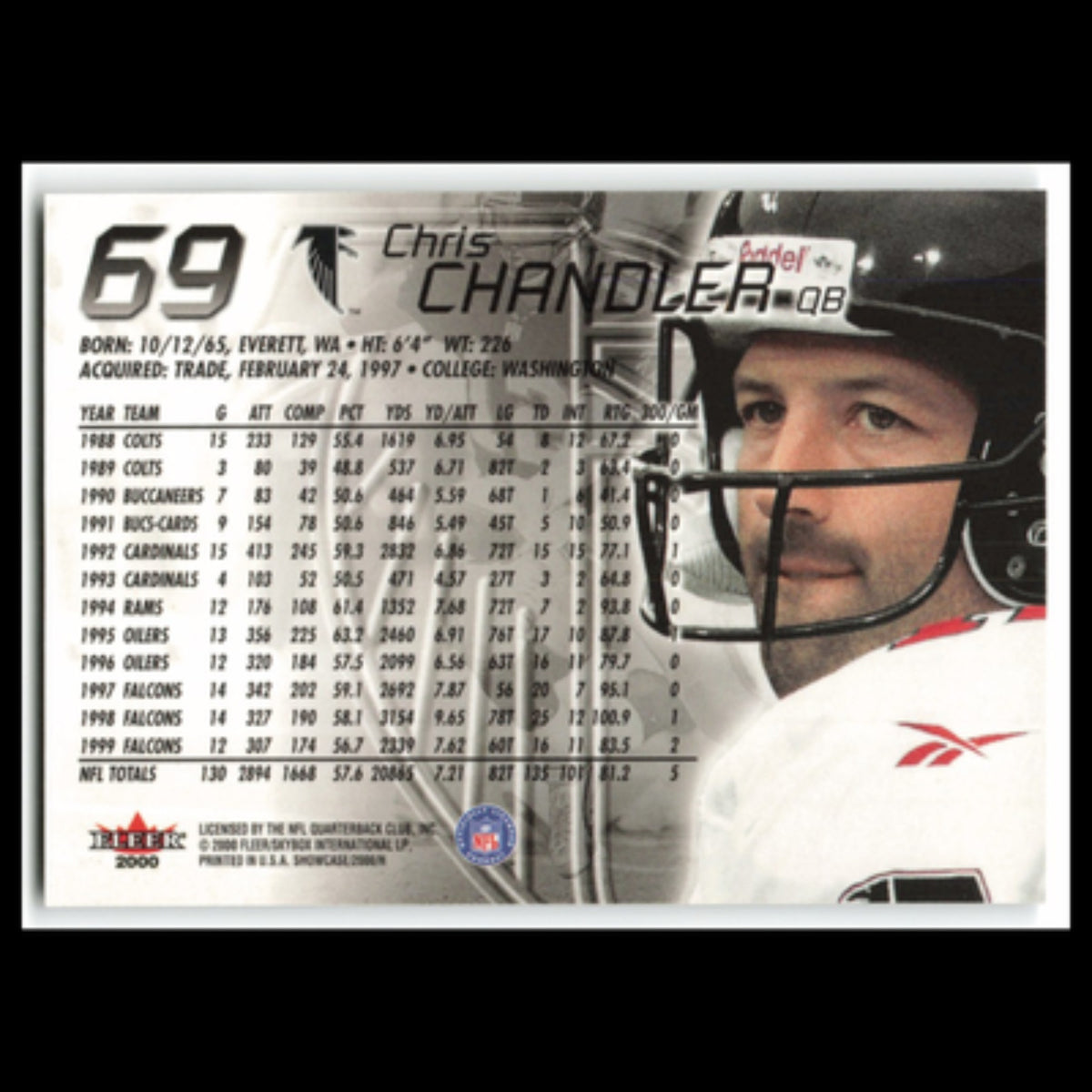 Chris Chandler #69 2000 Fleer Showcase Atlanta Falcons Football Card NFL NM