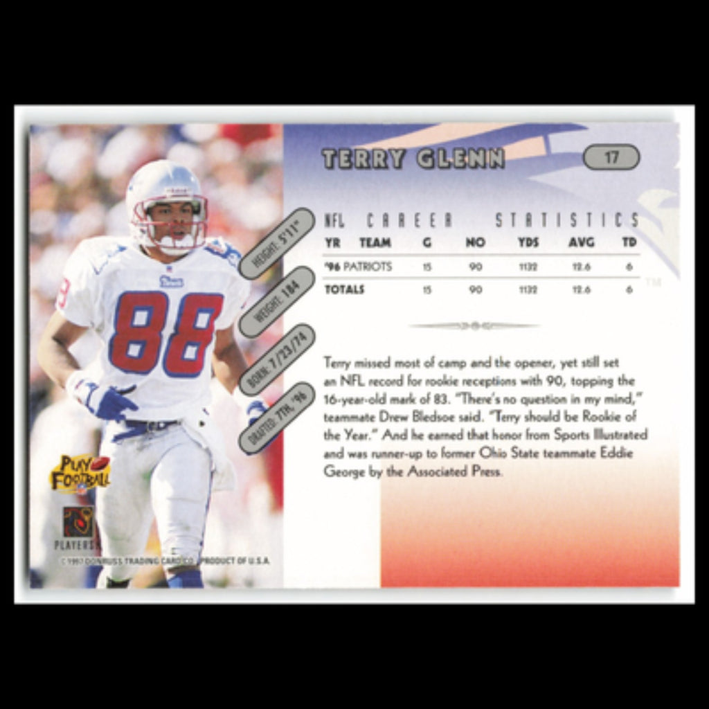 Terry Glenn #17 1997 Donruss New England Patriots Football Card NFL NM