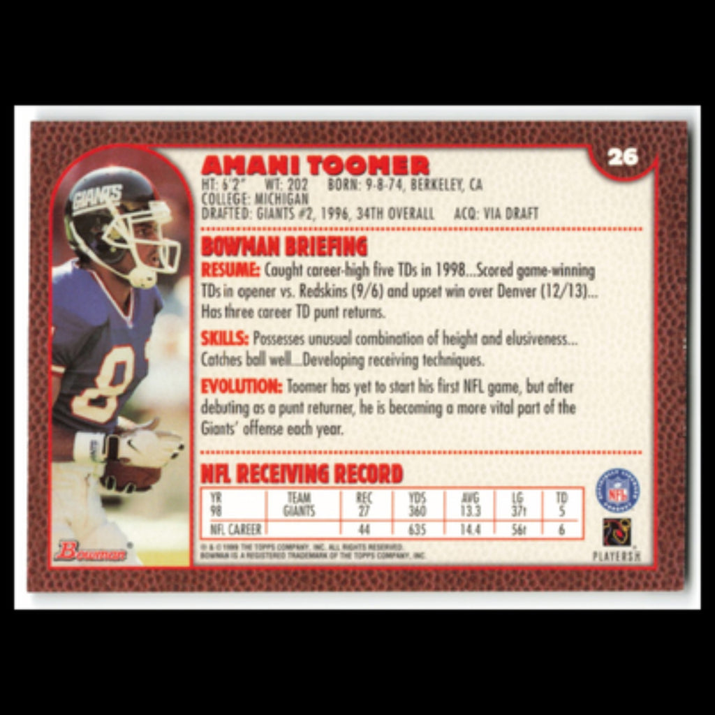 Amani Toomer #26 1999 Bowman New York Giants Football Card NFL NM