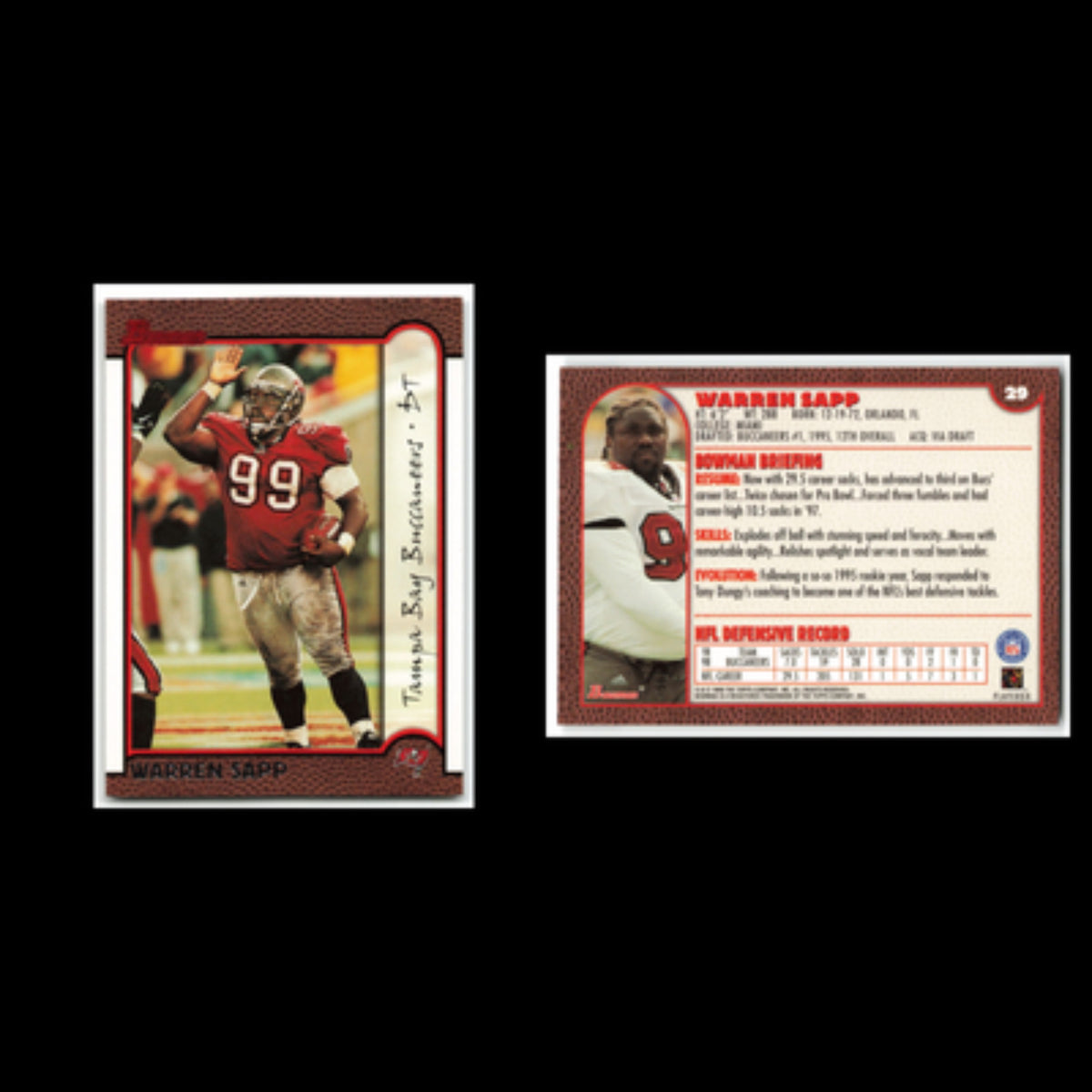 Warren Sapp #29 1999 Bowman Tampa Bay Buccaneers Football Card NFL NM