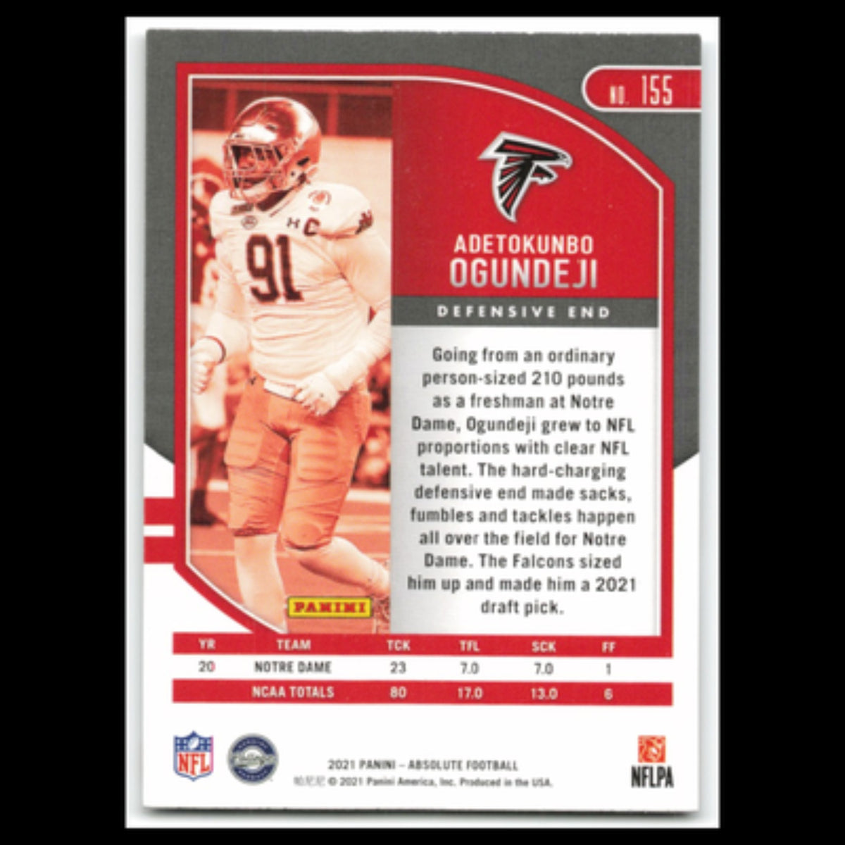 Adetokunbo Ogundeji Rookie #155 2021 Panini Absolute Atlanta Falcons Football NM