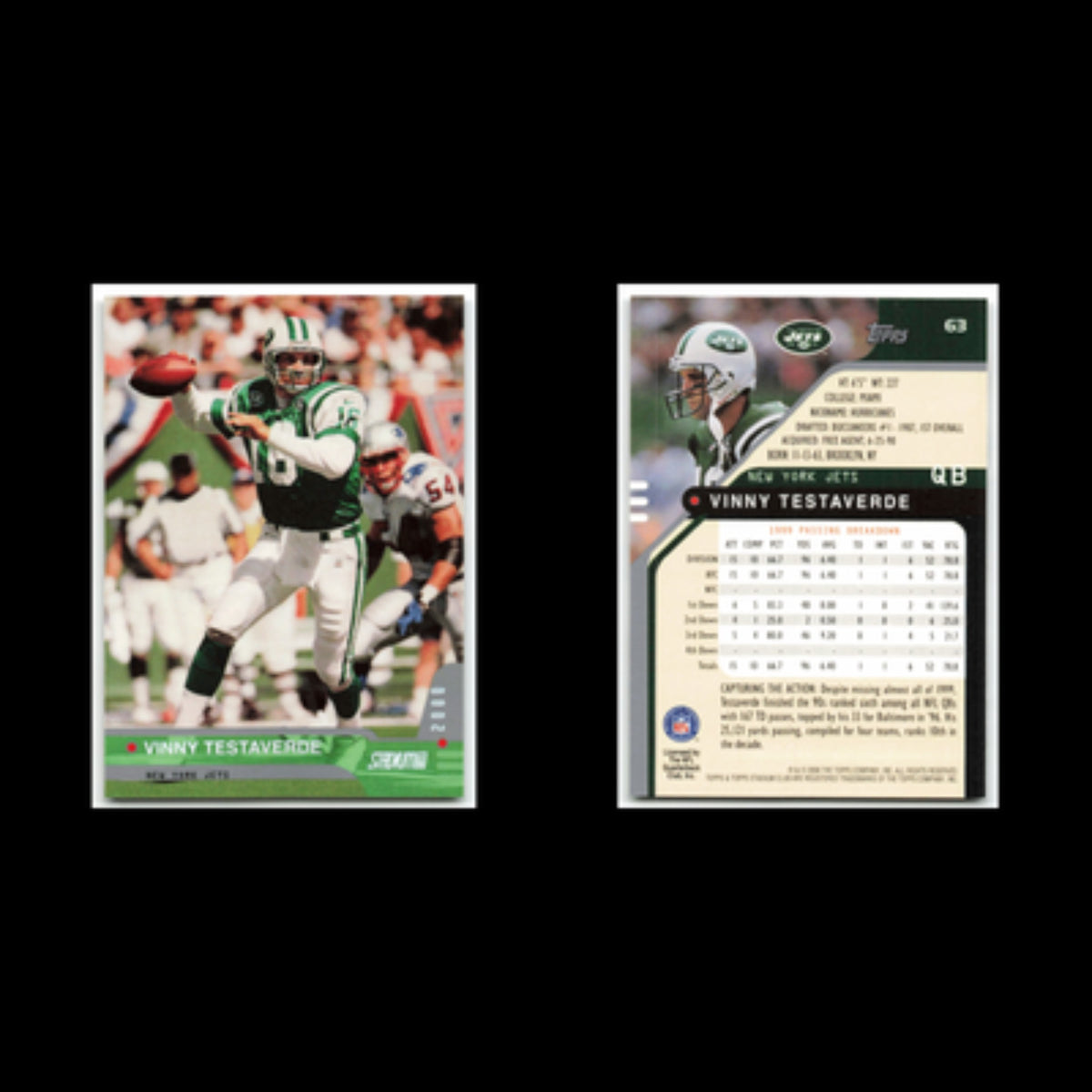 Vinny Testaverde #63 2000 Topps Stadium Club New York Jets Football Card NFL NM