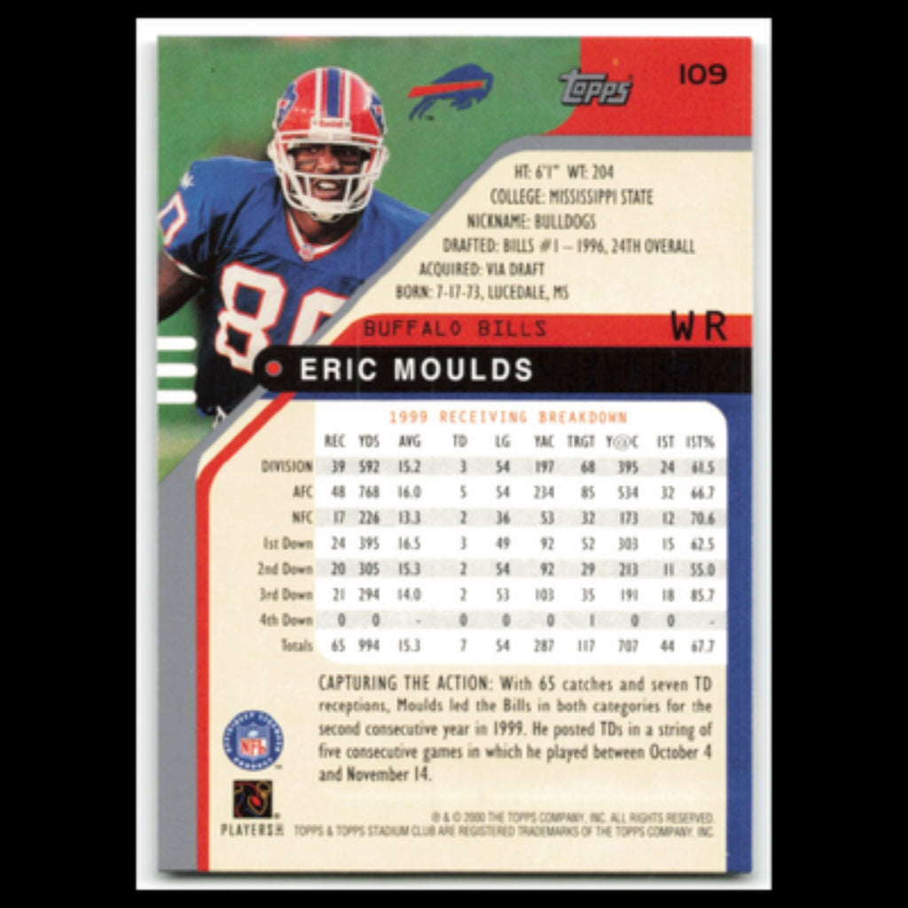 Eric Moulds #109 2000 Topps Stadium Club Buffalo Bills Football Card NFL NM