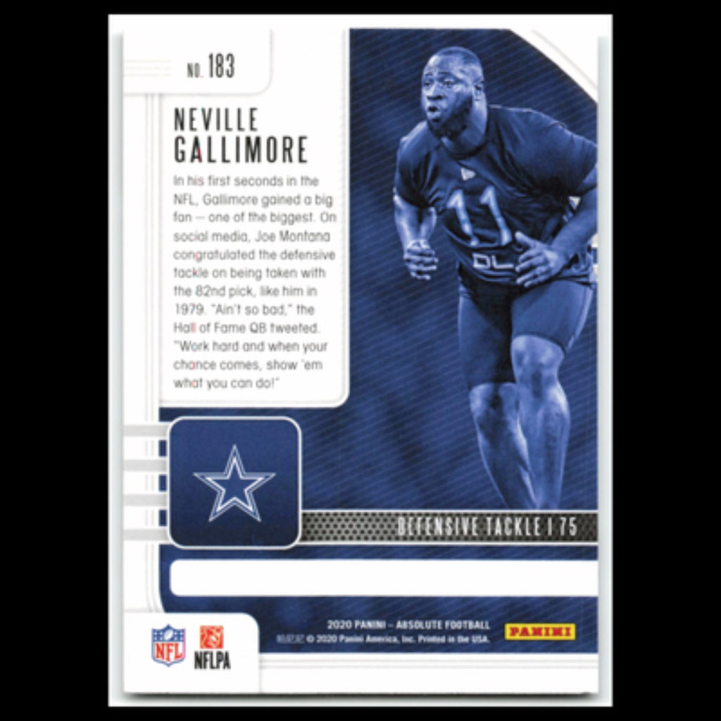 Neville Gallimore Rookie #183 2020 Panini Absolute Dallas Cowboys Football Card