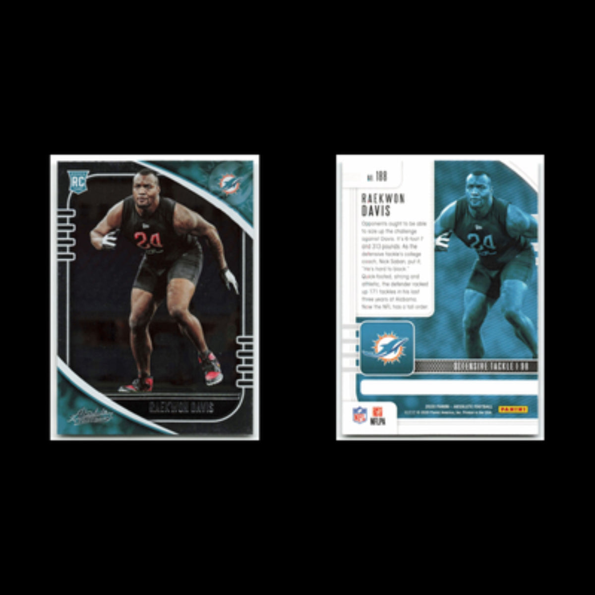 Raekwon Davis Rookie #188 2020 Panini Absolute Miami Dolphins Football Card NFL