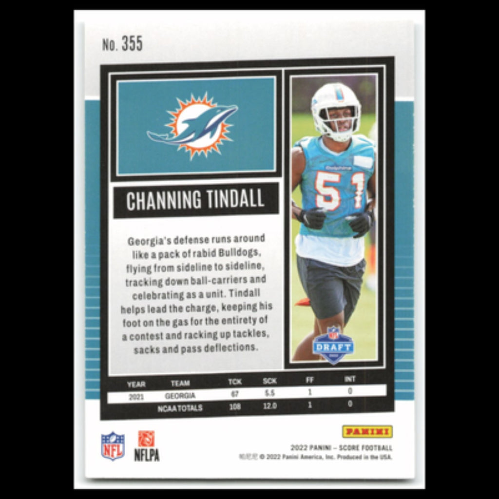 Channing Tindall Rookie #355 2022 Score Miami Dolphins Football Card NFL NM
