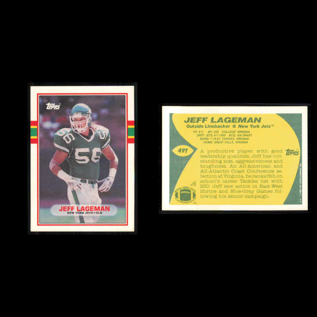 Jeff Lageman Rookie #49T 1989 Topps Traded New York Jets Football Card NFL NM
