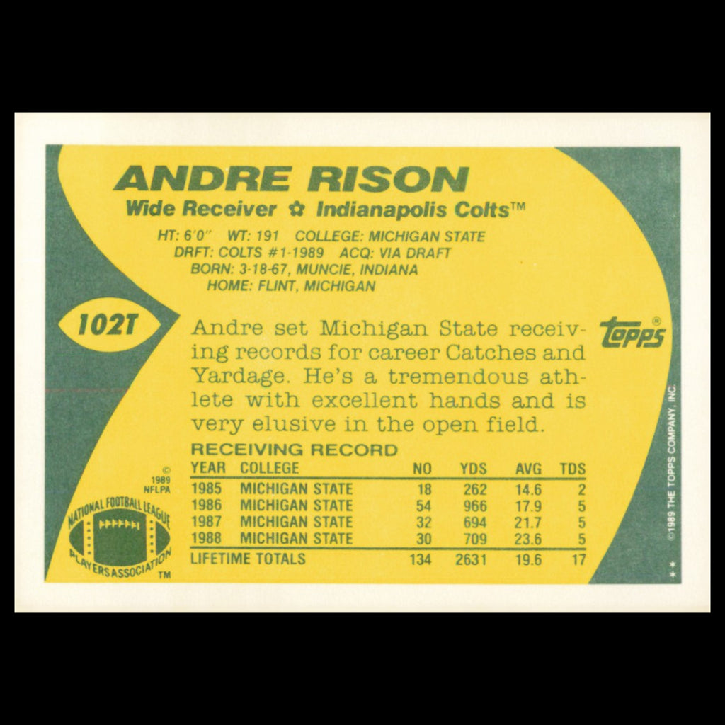 Andre Rison Rookie #102T 1989 Topps Traded Indianapolis Colts Football Card NFL