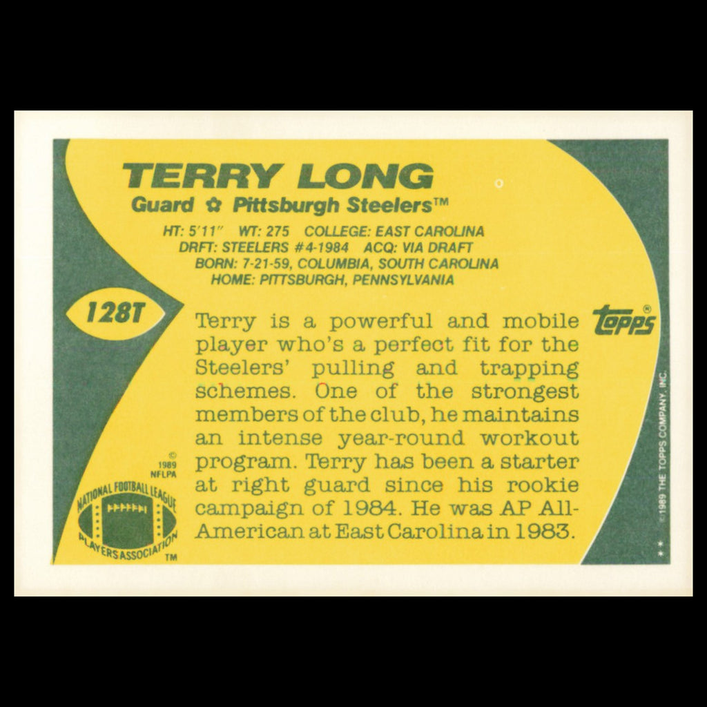 Terry Long Rookie #128T 1989 Topps Traded Pittsburgh Steelers Football Card NFL