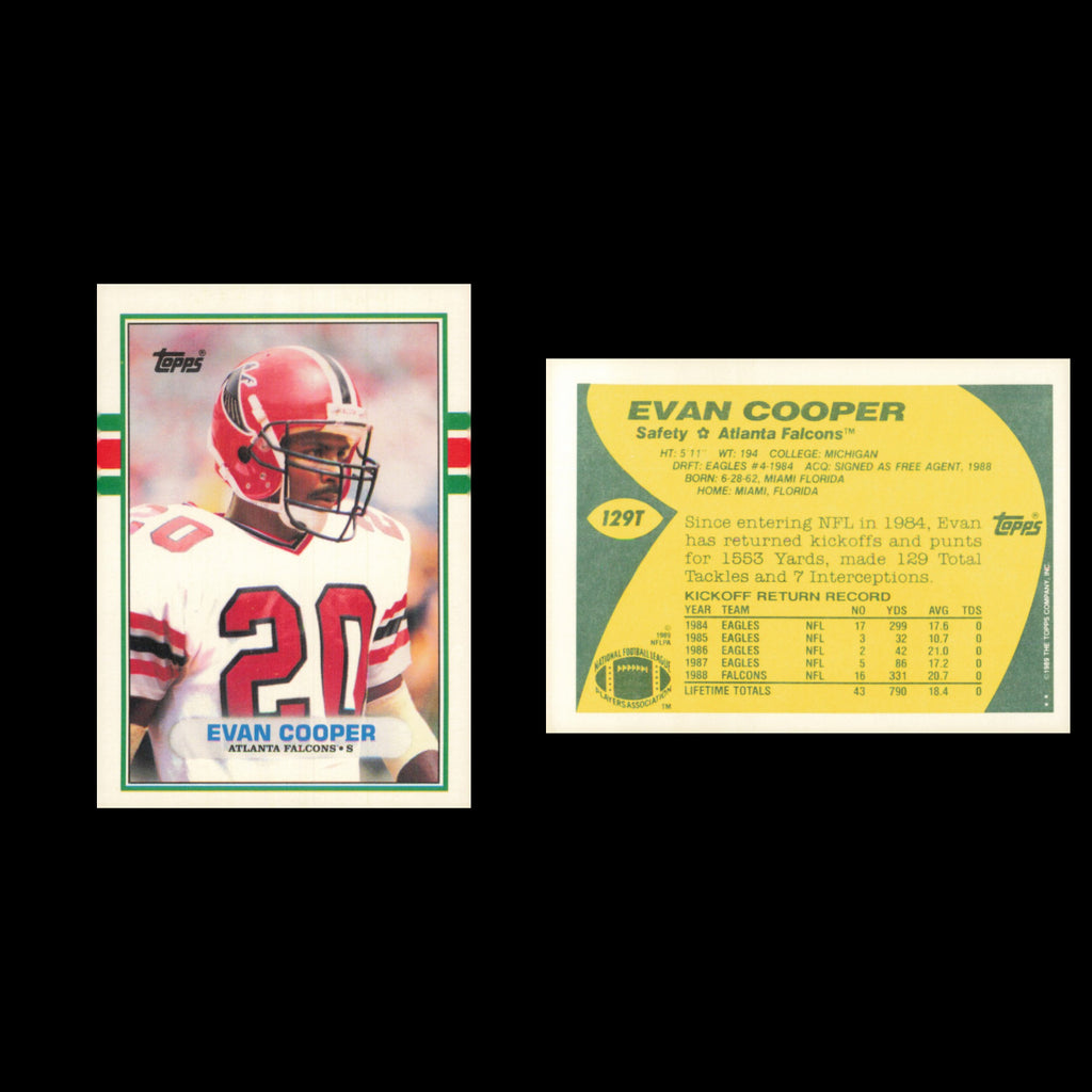 Evan Cooper Rookie #129T 1989 Topps Traded Atlanta Falcons Football Card NFL NM