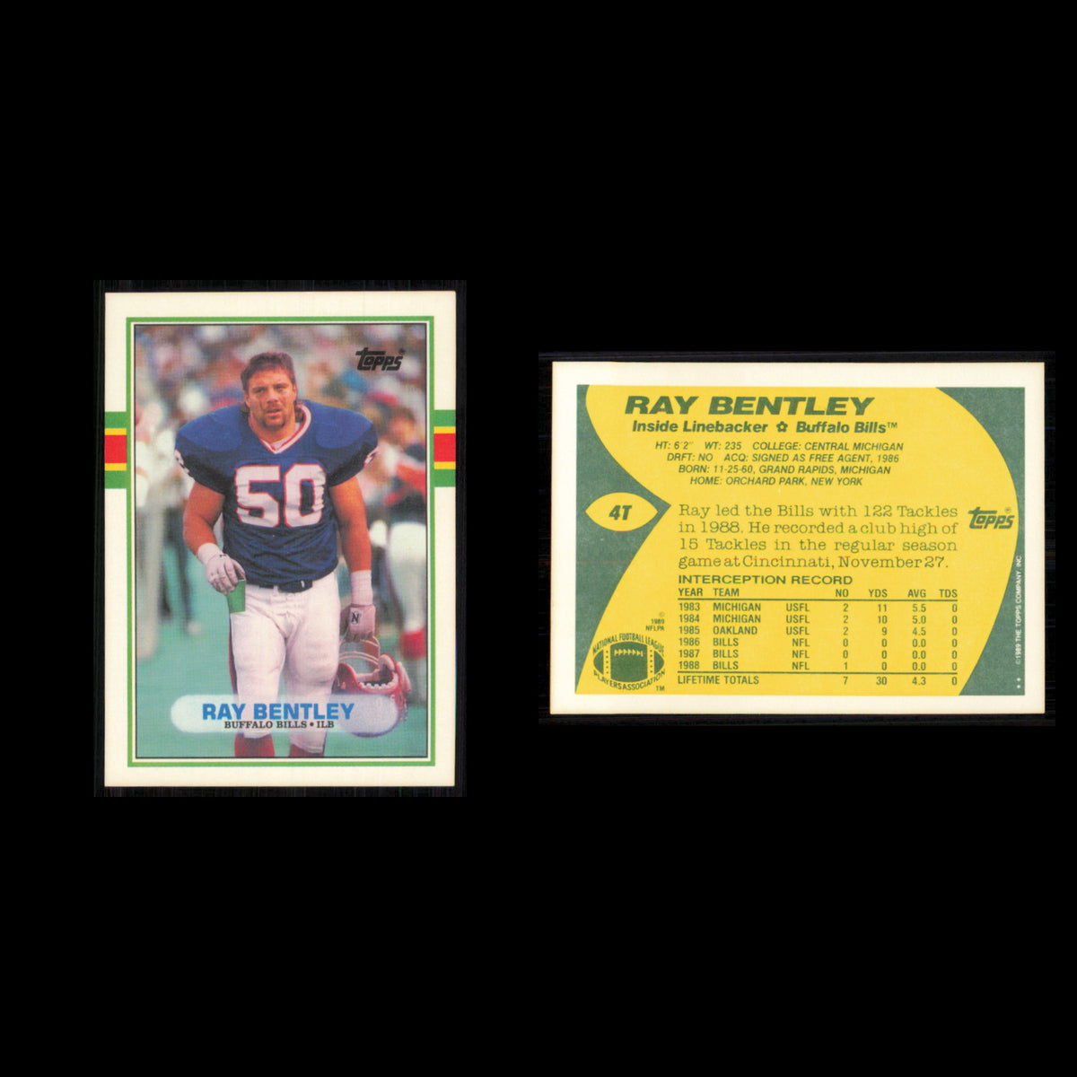 Ray Bentley Rookie #4T 1989 Topps Traded Buffalo Bills Football Card NFL NM