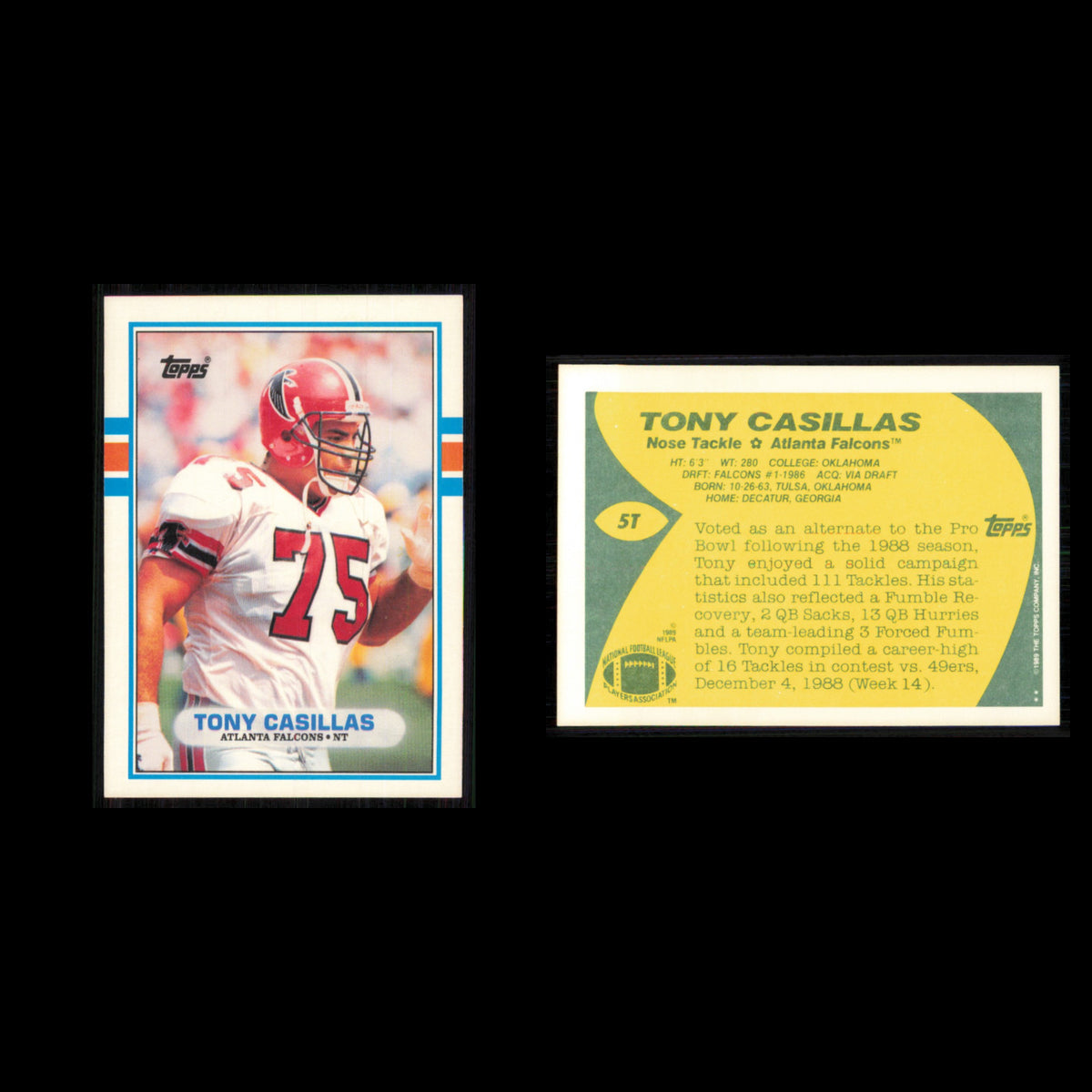 Tony Casillas #5T 1989 Topps Traded Atlanta Falcons Football Card NFL NM