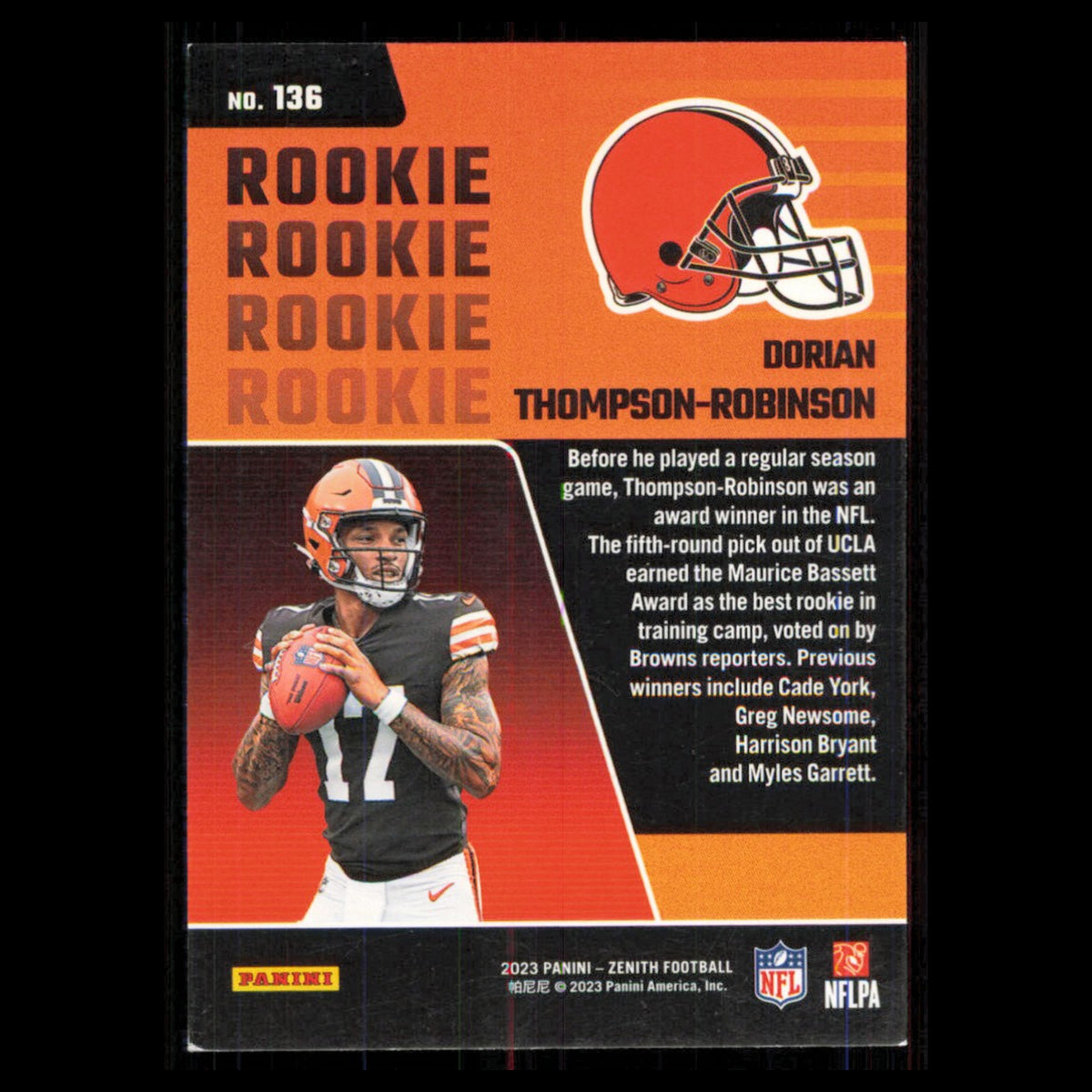 Dorian Thompson-Robinson Rookie #136 2023 Panini Zenith Cleveland Browns Card NM