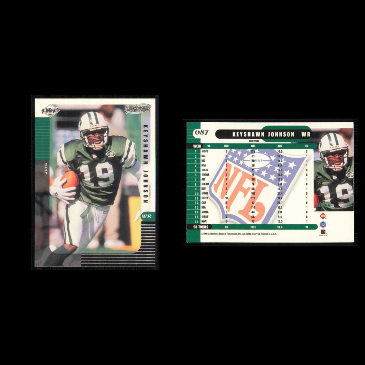 Keyshawn Johnson #087 1999 Collectors Edge Supreme New York Jets Football Card