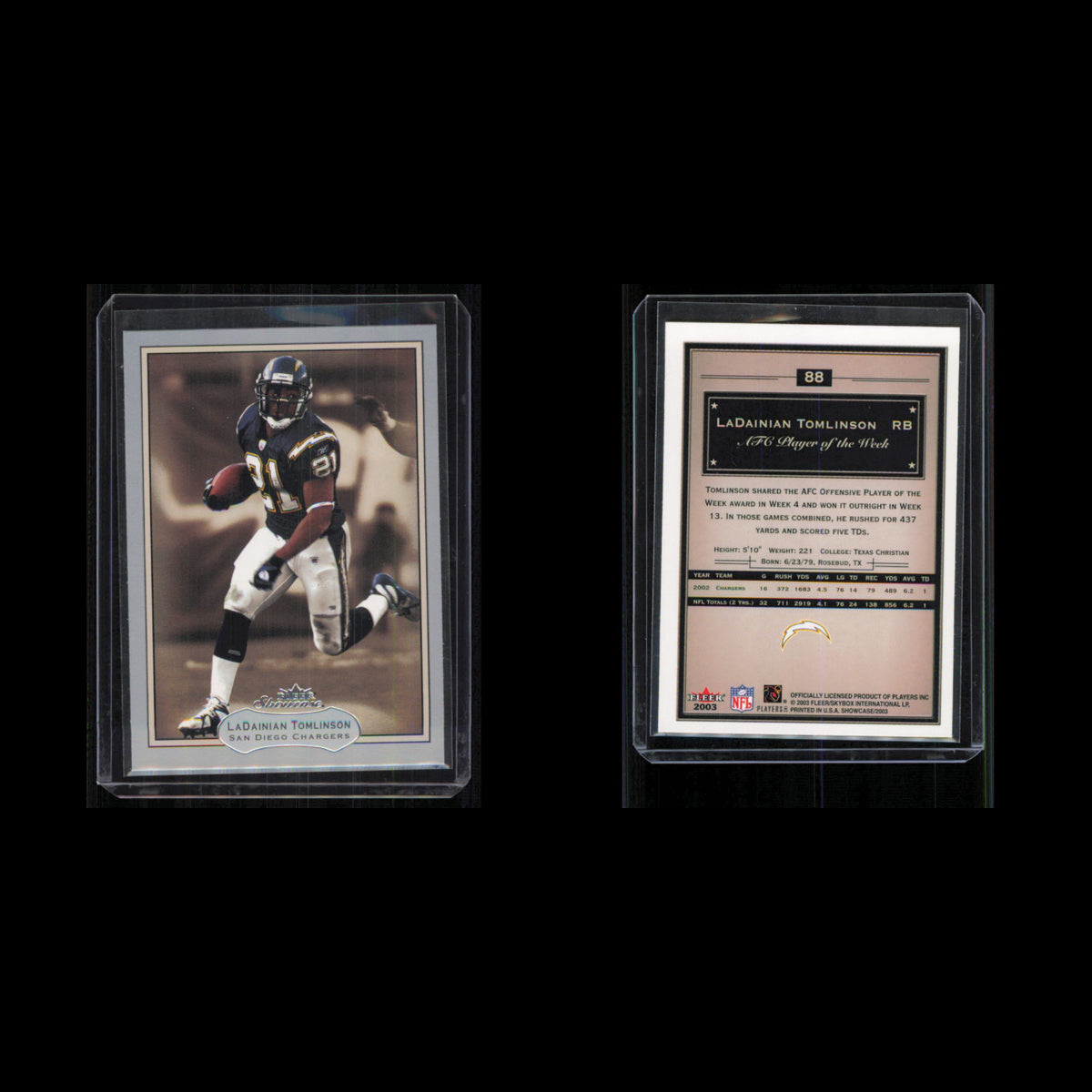 LaDainian Tomlinson #88 2003 Fleer Showcase San Diego Chargers Football Card NFL