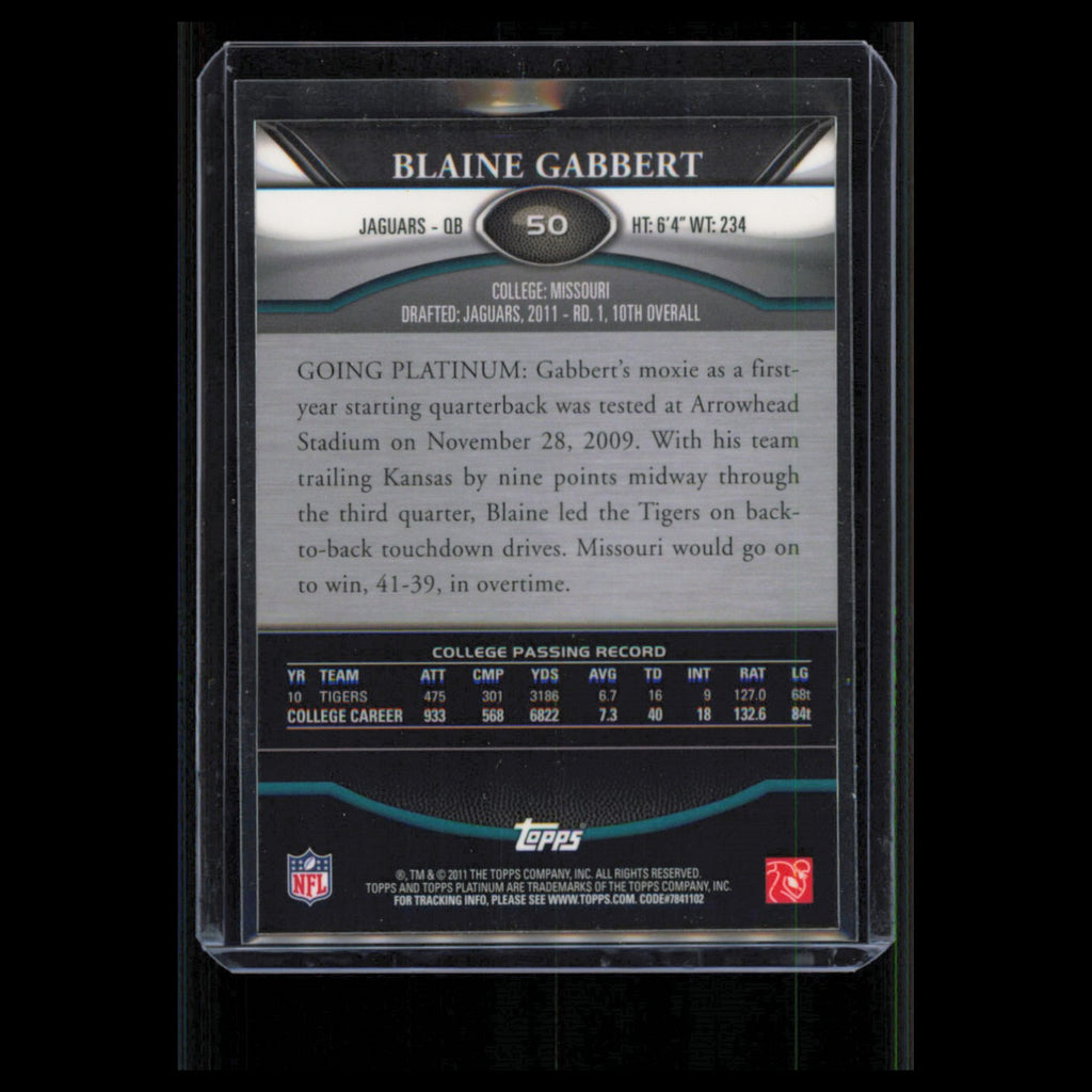 Blaine Gabbert Rookie #50 2011 Topps Platinum Jacksonville Jaguars Football Card