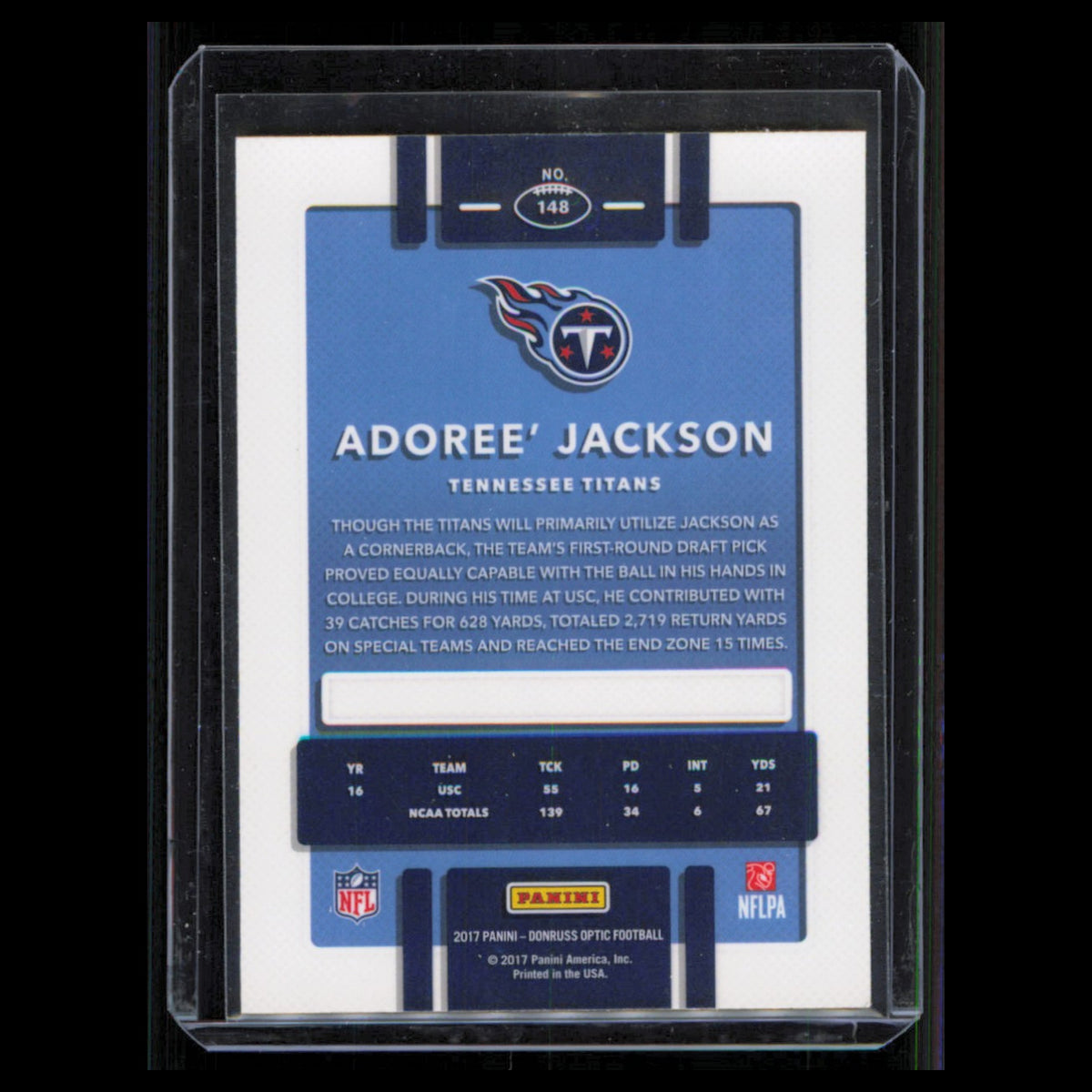 Adoree Jackson Rookie #148 2017 Donruss Optic Tennessee Titans Football Card NFL