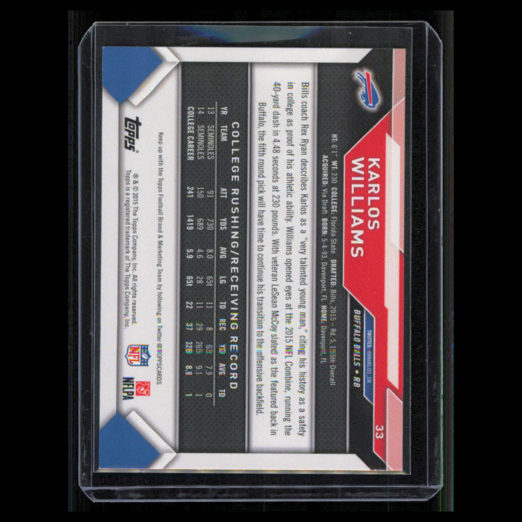 Karlos Williams Rookie #33 2015 Topps Buffalo Bills Football Card NFL NM