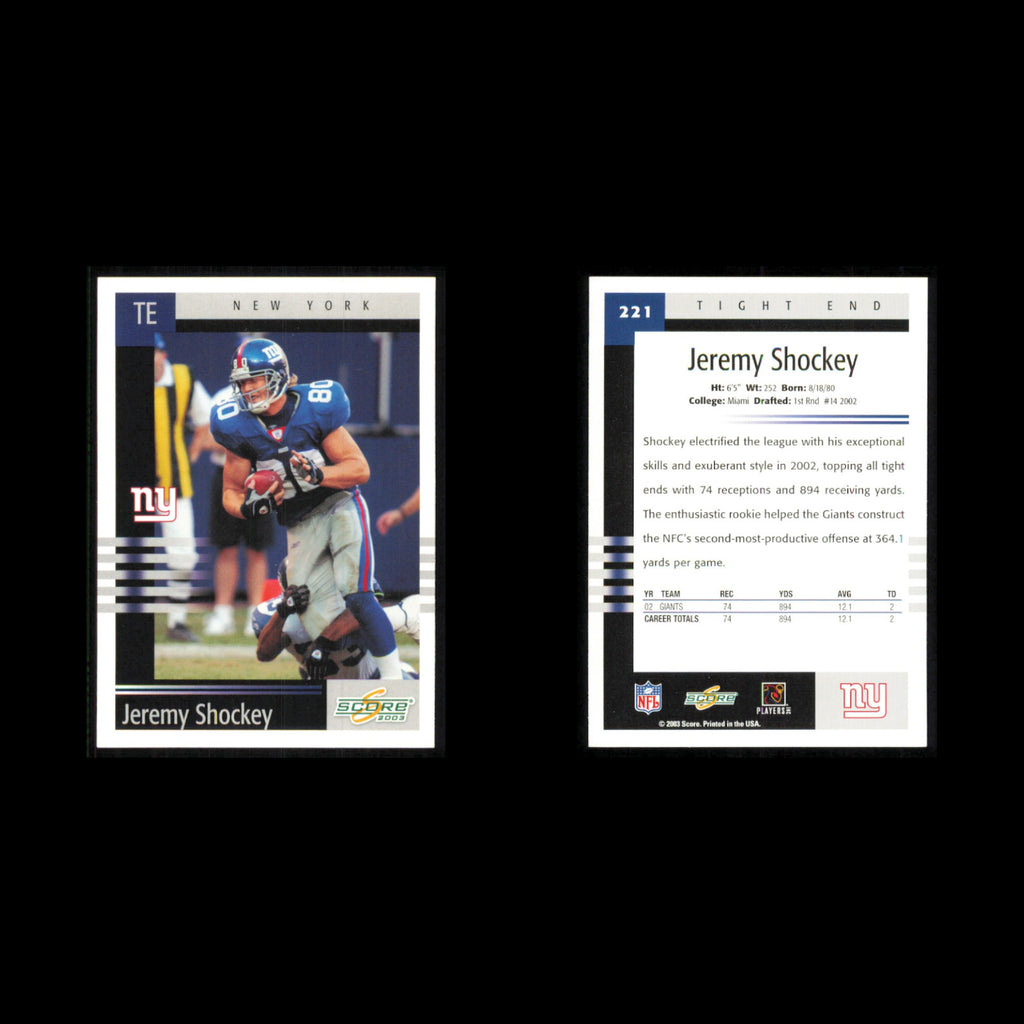 Jeremy Shockey Lot 8 Football Cards 2003 Score New York Giants Set Collection NM