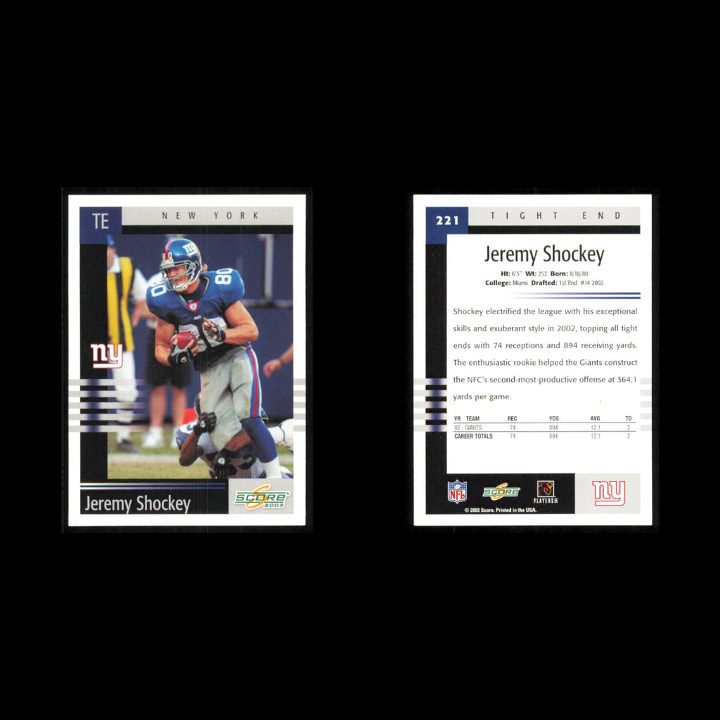 Jeremy Shockey Lot 8 Football Cards 2003 Score New York Giants Set Collection NM