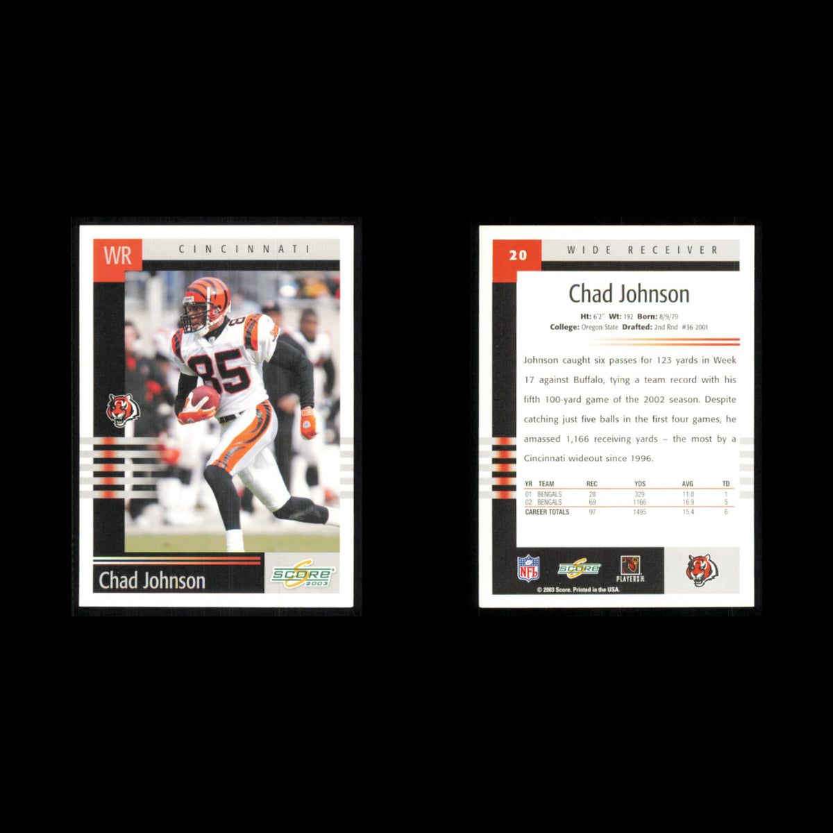 Chad Johnson Lot 8 Football Cards 2003 Score Cincinnati Bengals Set Collection