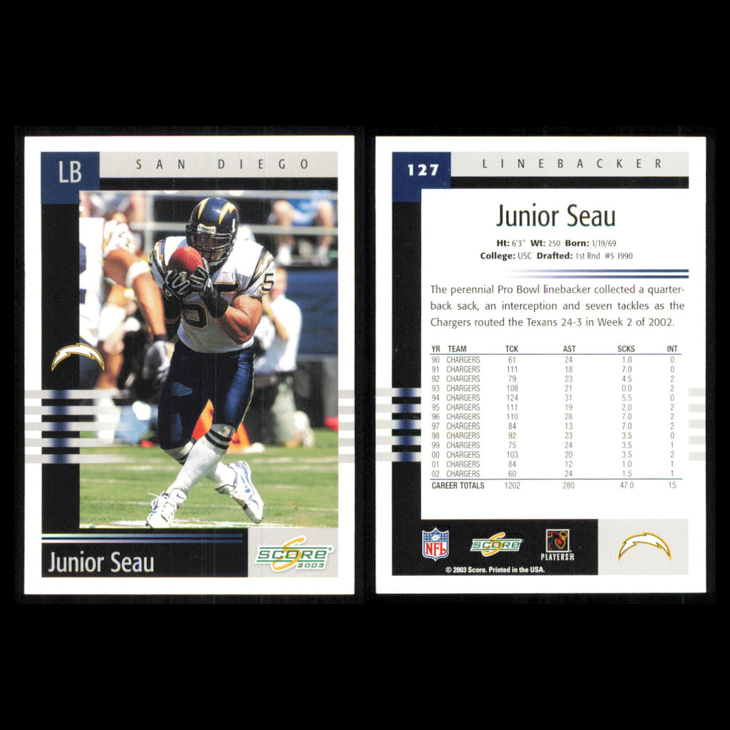 Junior Seau Lot 5 Football Cards 2000 Upper Deck Victory San Diego Chargers Set
