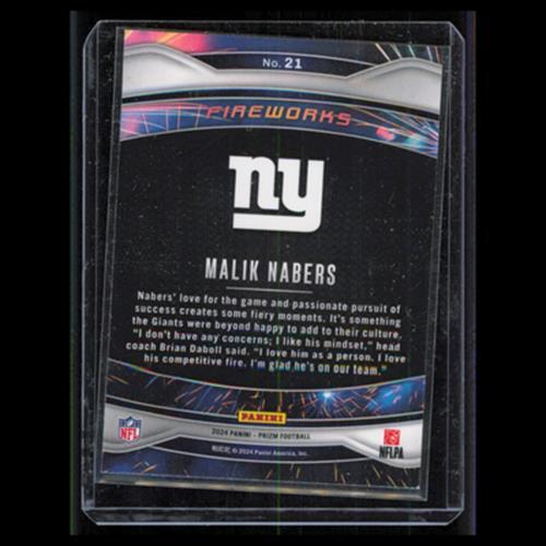 Malik Nabers Rookie #21 2024 Panini Prizm Fireworks New York Giants Football NFL