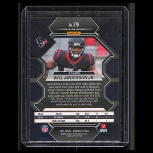 Will Anderson Jr. Rookie #376 2023 Panini Mosaic Houston Texans Football Card NM