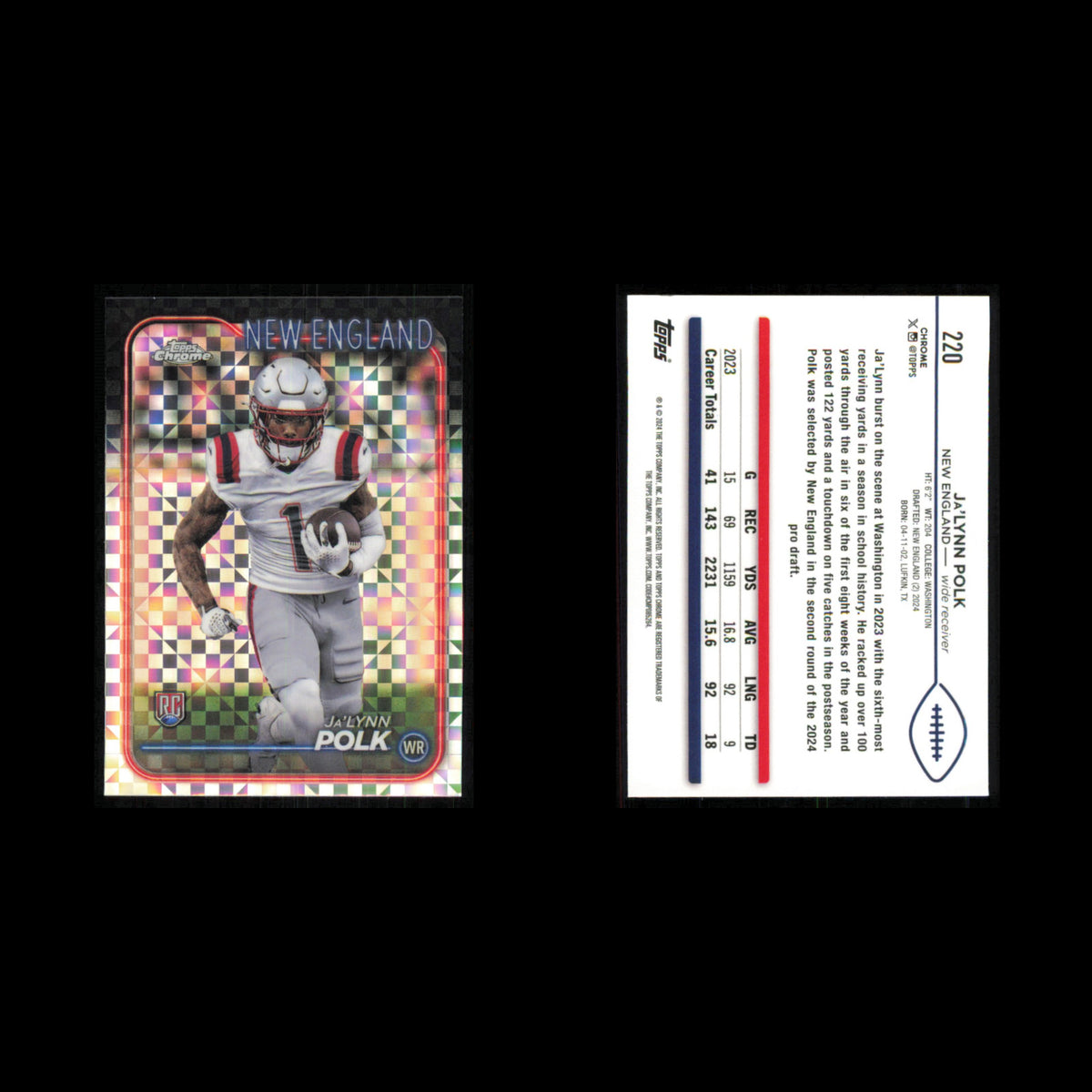 JaLynn Polk Rookie #220 2024 Topps Chrome New England Patriots Football Card NFL