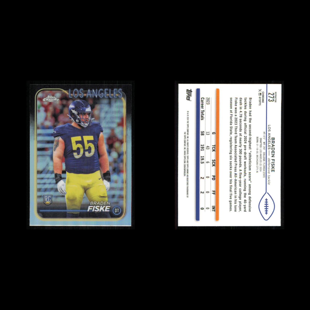 Braden Fiske Rookie #273 2024 Topps Chrome Los Angeles Rams Football Card NFL NM