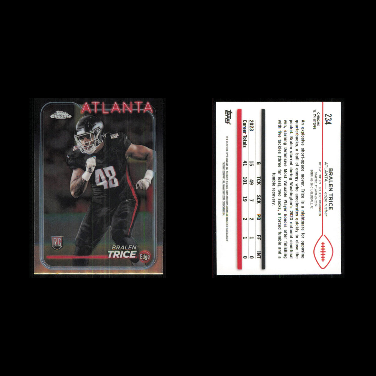 Bralen Trice Rookie #234 2024 Topps Chrome Atlanta Falcons Football Card NFL NM