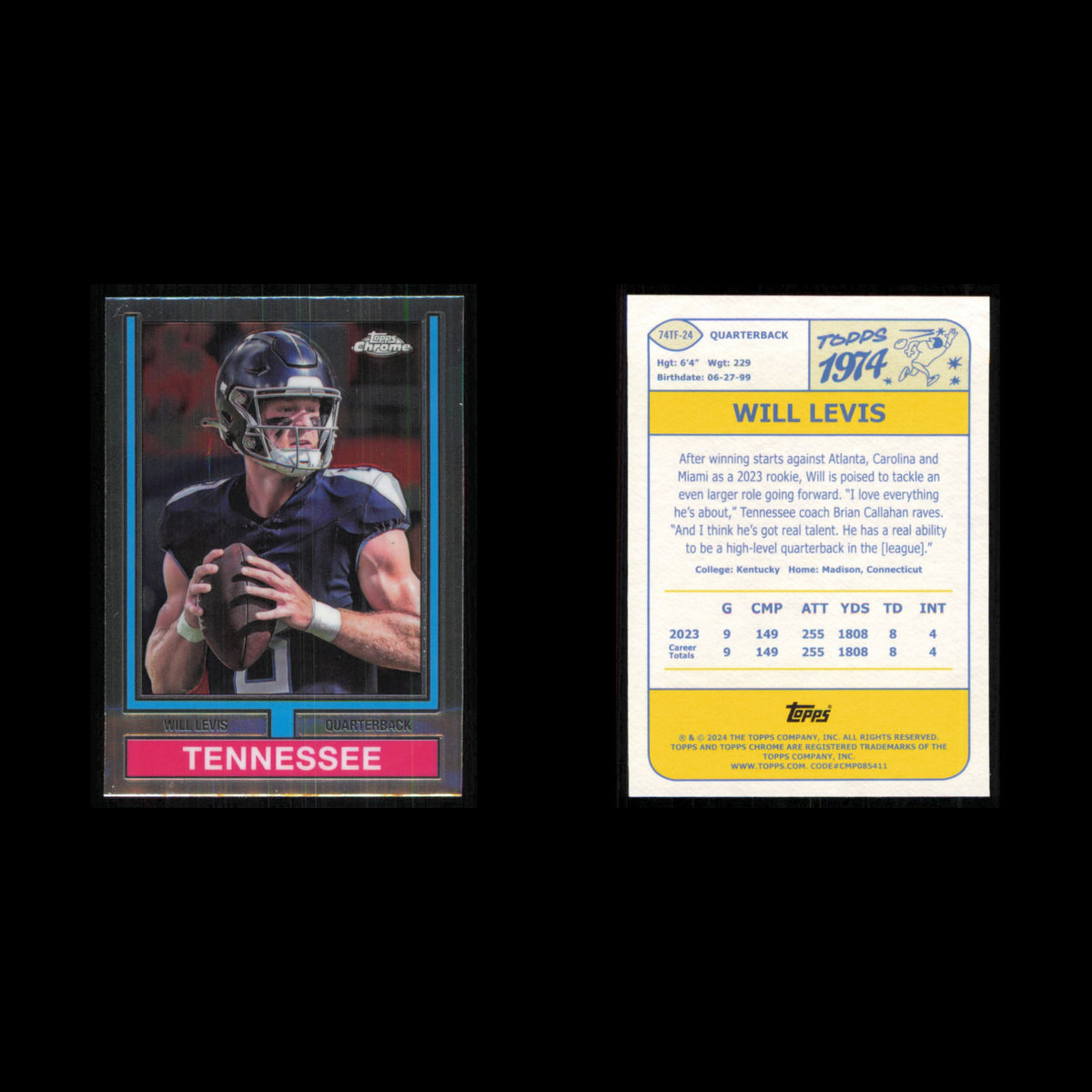 Will Levis #6 2024 Topps Chrome Tennessee Titans Football Card NFL NM