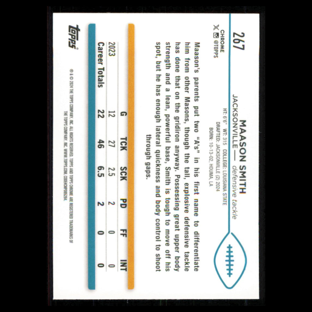 Maason Smith Rookie #267 2024 Topps Chrome Jacksonville Jaguars Football Card NM