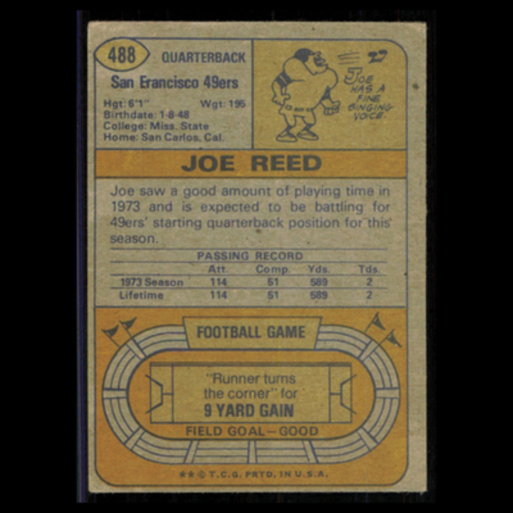 Joe Reed Rookie #488 1974 Topps San Francisco 49ers Football Card NFL Poor