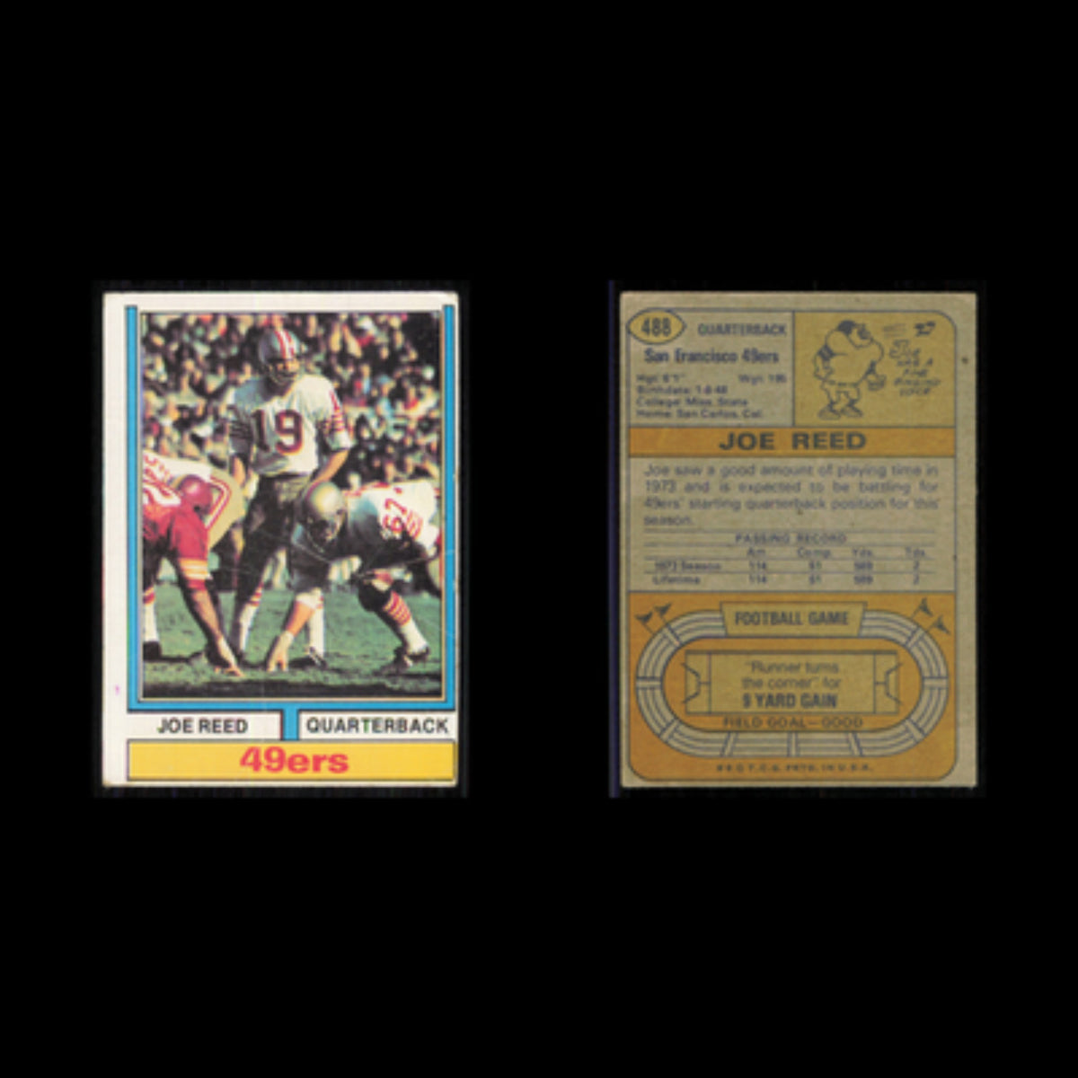 Joe Reed Rookie #488 1974 Topps San Francisco 49ers Football Card NFL Poor