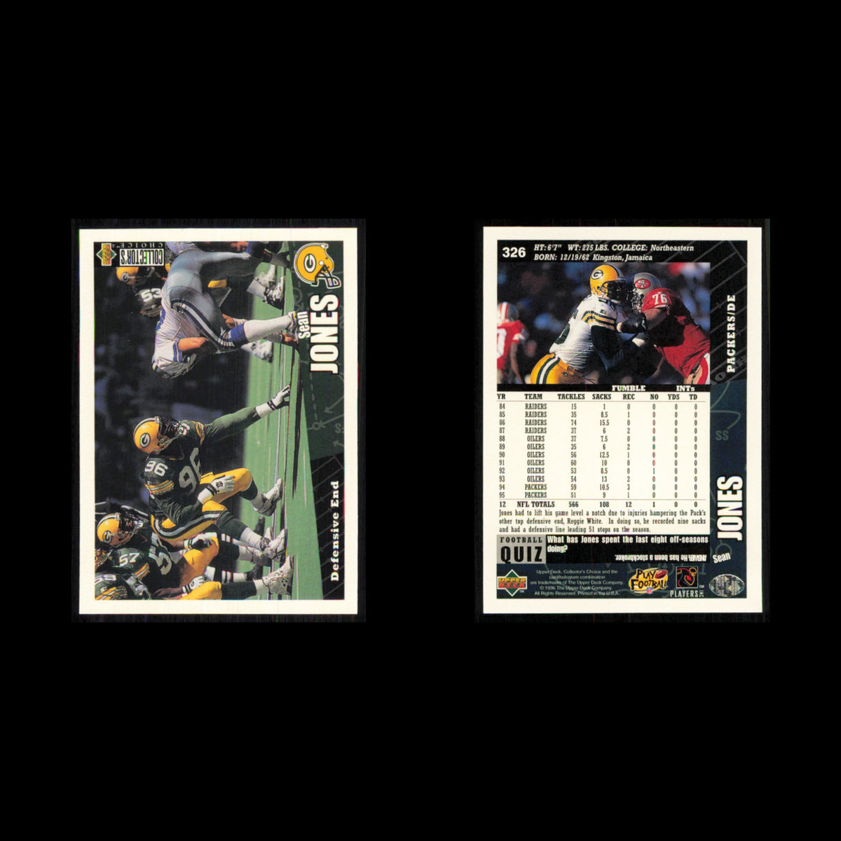 Sean Jones #326 1996 Collectors Choice Green Bay Packers Football Card NFL NM