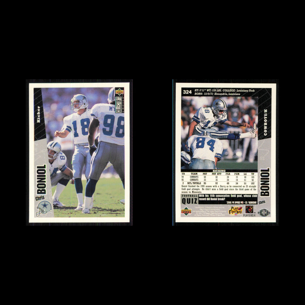 Chris Boniol #324 1996 Collectors Choice Dallas Cowboys Football Card NFL NM