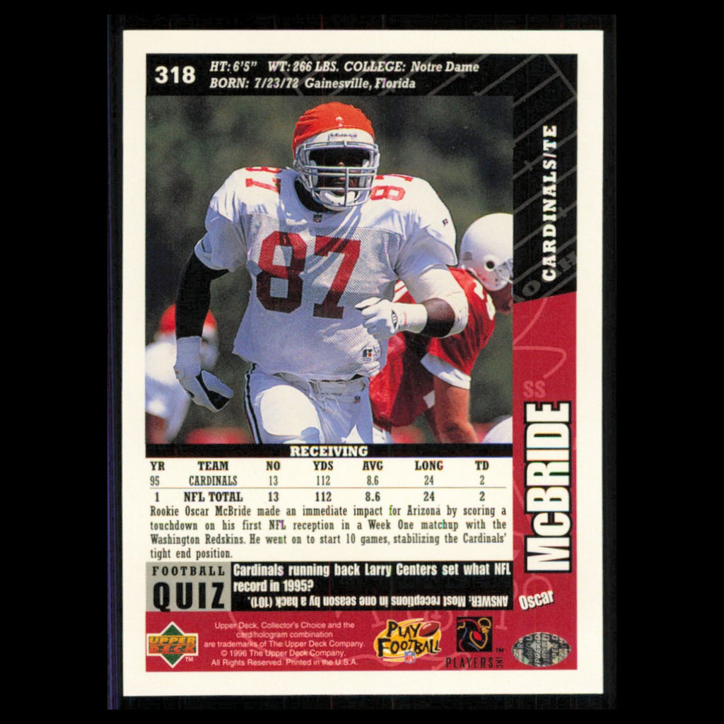 Oscar McBride Rookie #318 1996 Collectors Choice Arizona Cardinals Football Card
