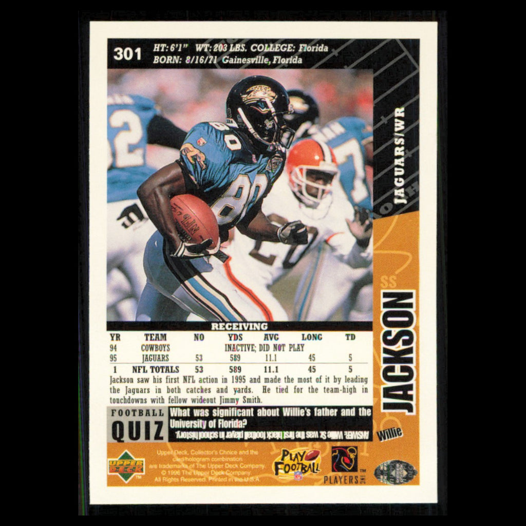 Willie Jackson #301 1996 Collectors Choice Jacksonville Jaguars Football Card NM