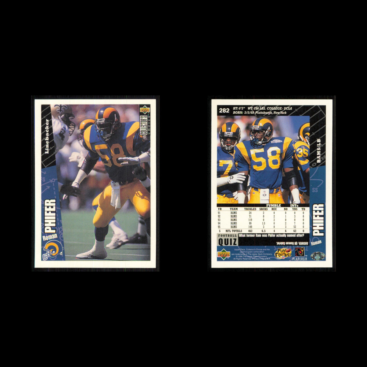 Roman Phifer #282 1996 Collectors Choice St. Louis Rams Football Card NFL NM