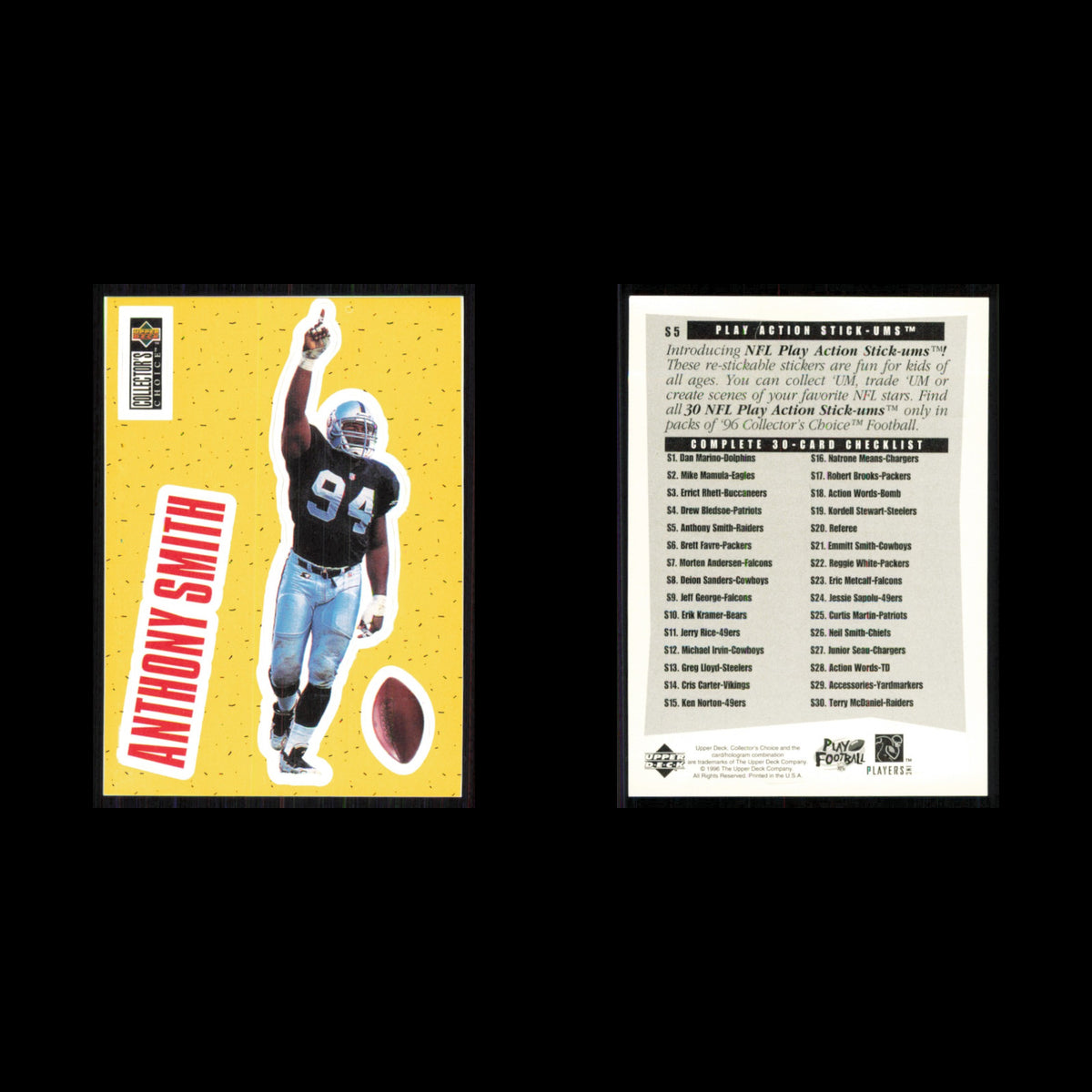 Anthony Smith #S5 1996 Collectors Choice Oakland Raiders Football Card NFL NM