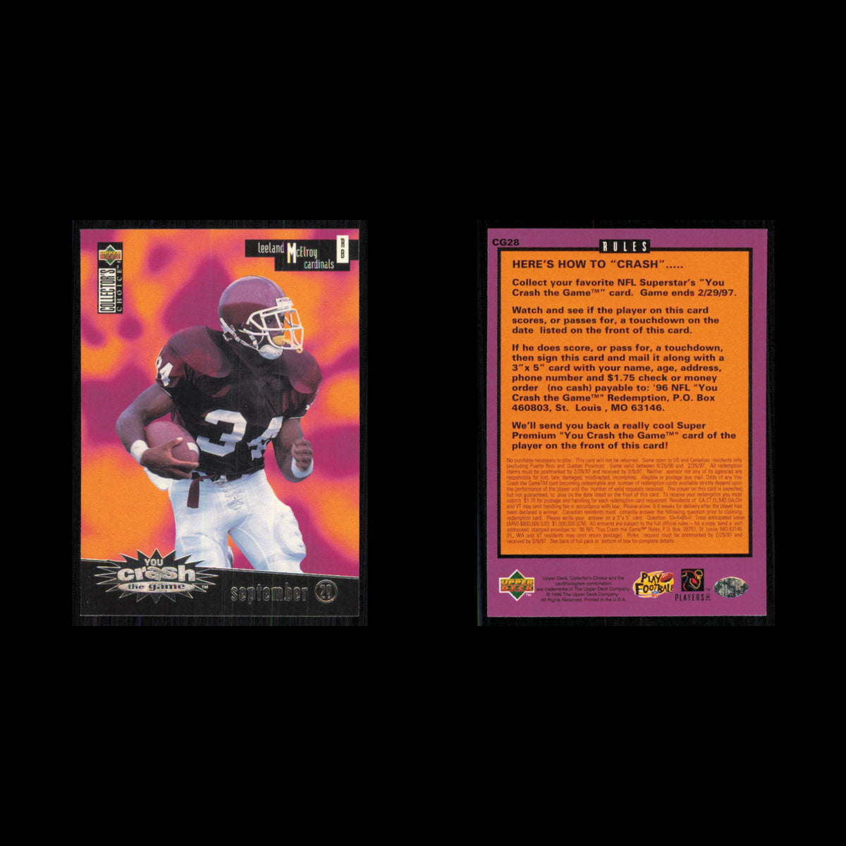 Leeland McElroy #CG28B 1996 Collectors Choice Arizona Cardinals Football Card NM