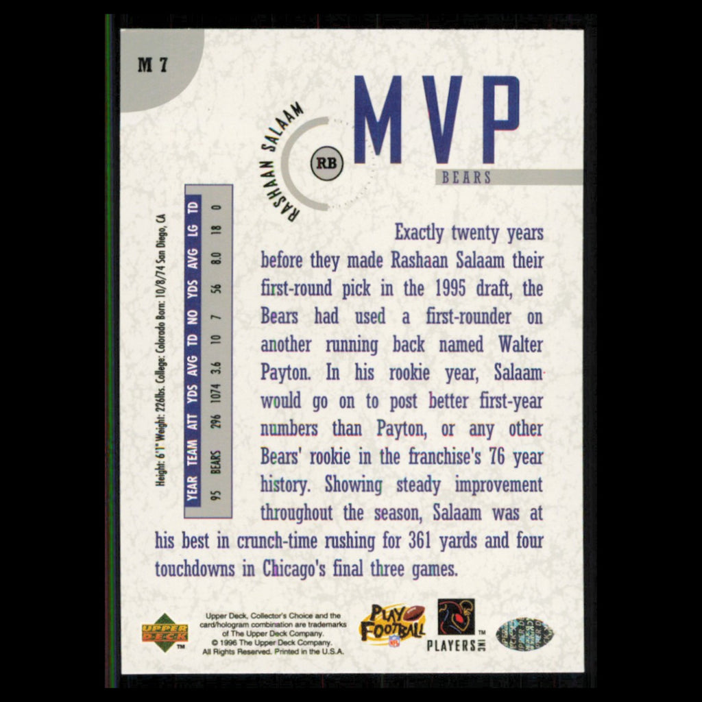 Rashaan Salaam #M7 1996 Collectors Choice MVPs Chicago Bears Football Card NFL