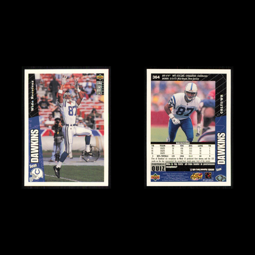 Sean Dawkins #364 1996 Collectors Choice Indianapolis Colts Football Card NFL NM