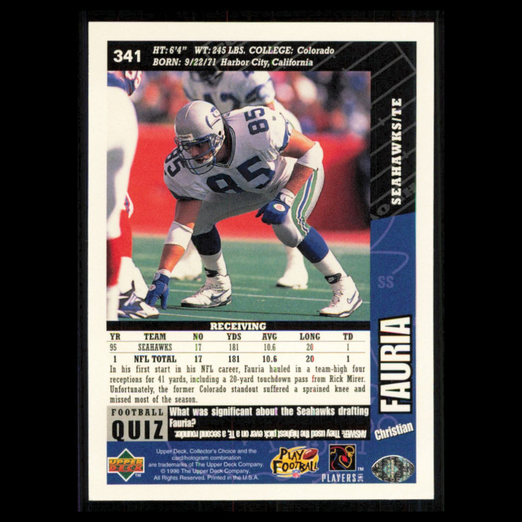 Christian Fauria #341 1996 Collectors Choice Seattle Seahawks Football Card NFL