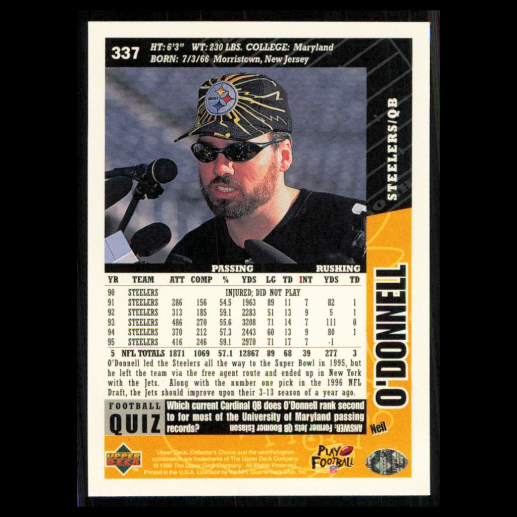 Neil ODonnell #337 1996 Collectors Choice New York Jets Football Card NFL NM